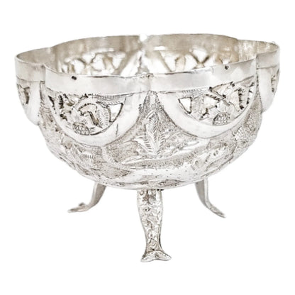 1890's Indian Calcutta silver figural bowl with embossed animal scenes