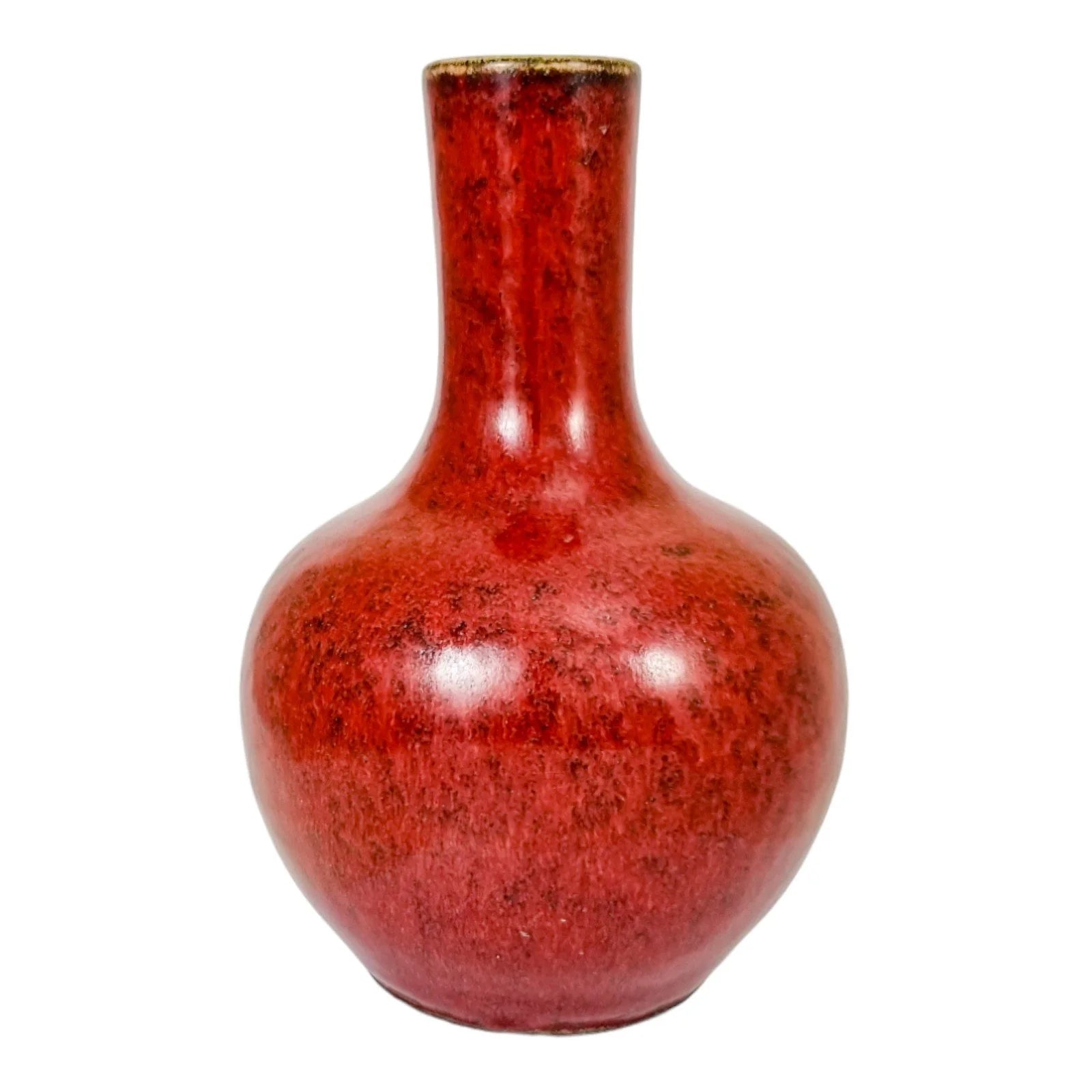 Chinese 19th Century sang de boeuf bottle Tianqiuping vase; flambe glazed porcelain