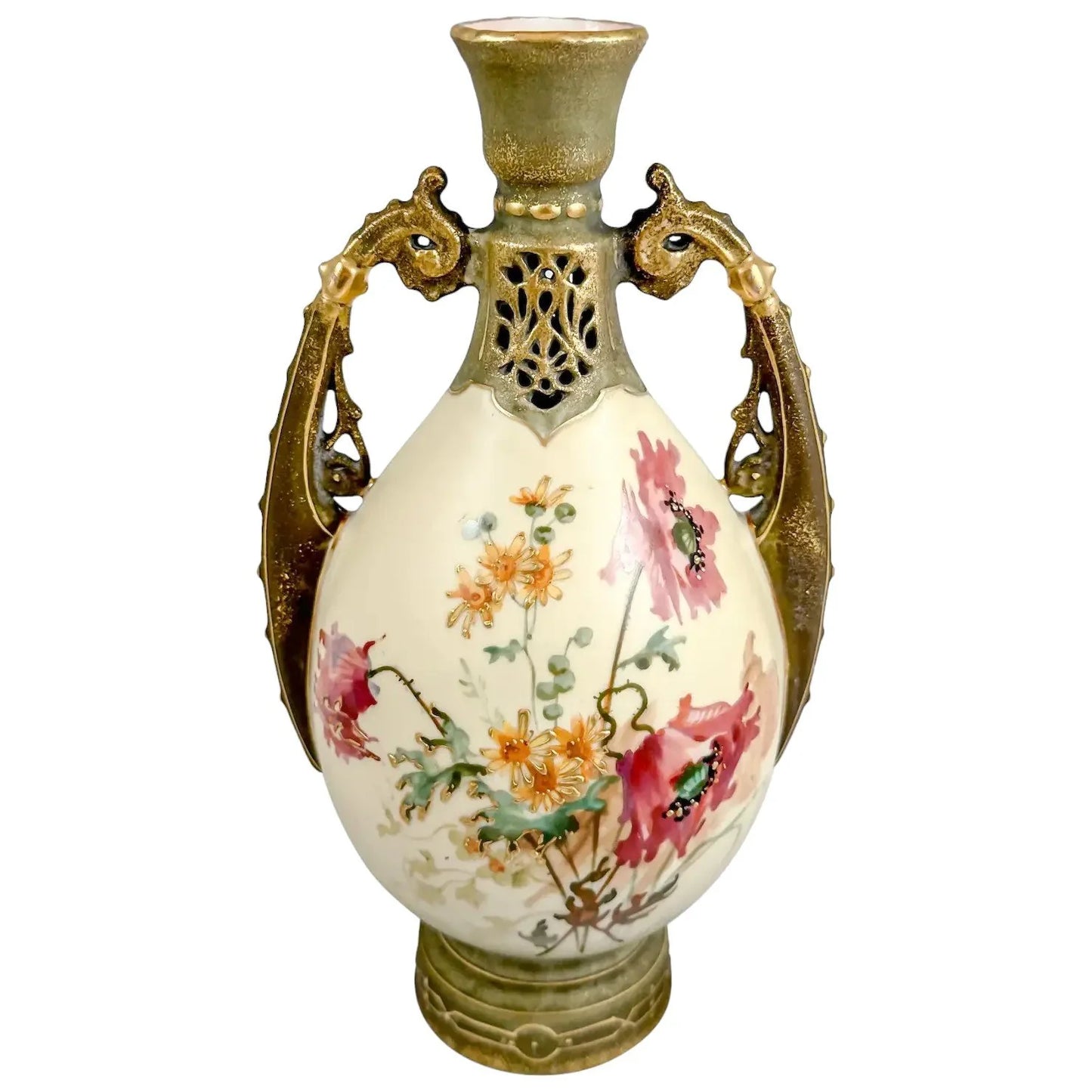 Art Nouveau Ernst Wahliss two-handled amphora vase painted with poppies