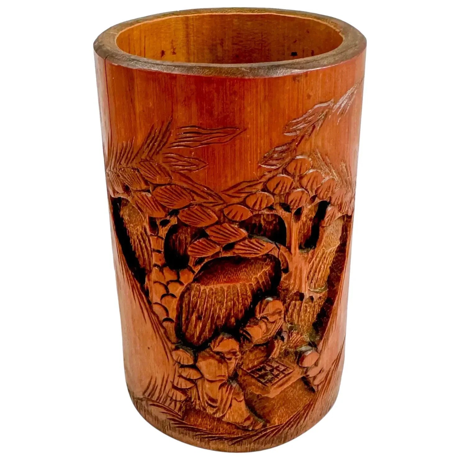 19th century Japanese Daoist cylindrical bamboo brush pot / bitong