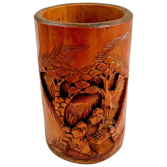 19th century Japanese Daoist cylindrical bamboo brush pot / bitong