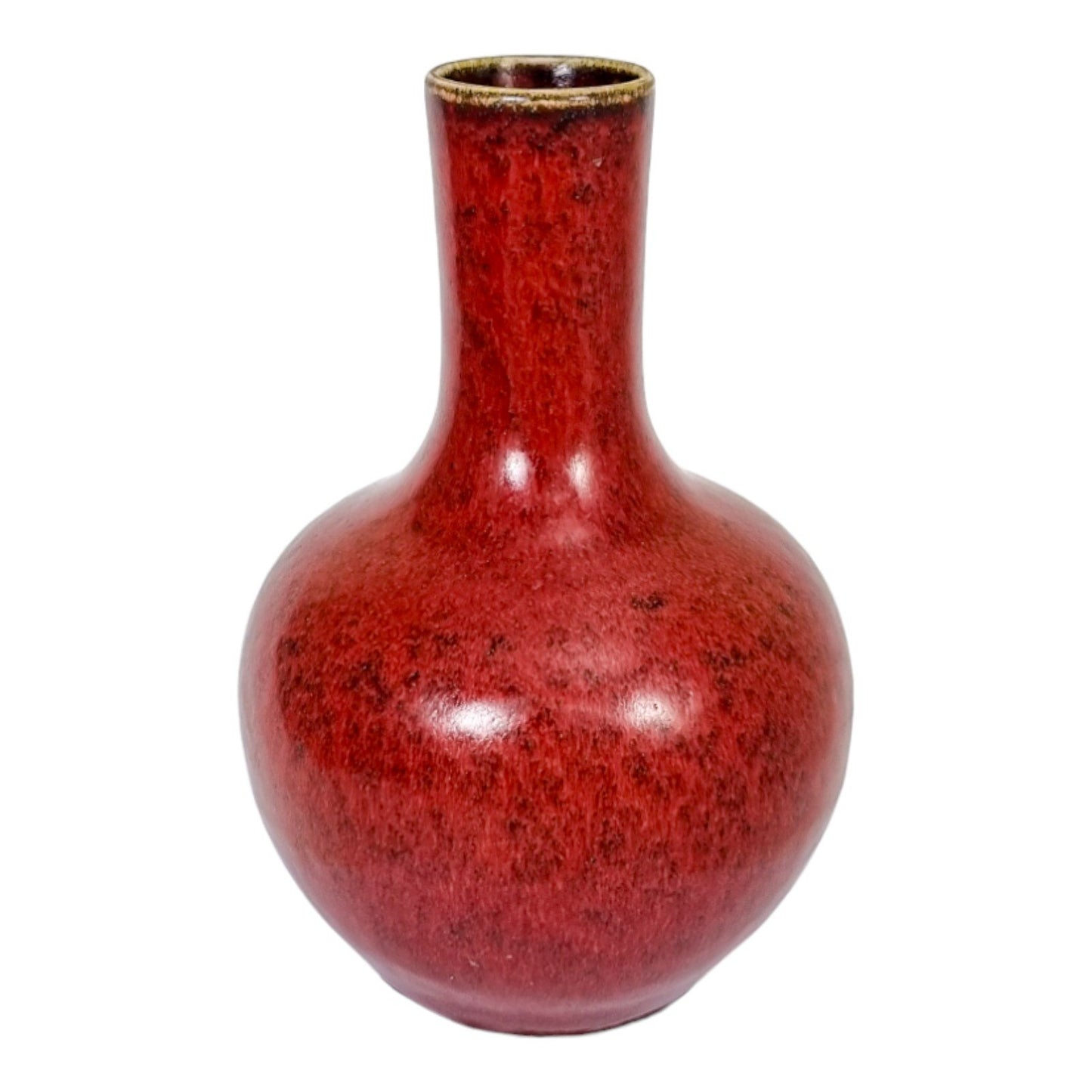 Chinese 19th Century sang de boeuf bottle Tianqiuping vase; flambe glazed porcelain