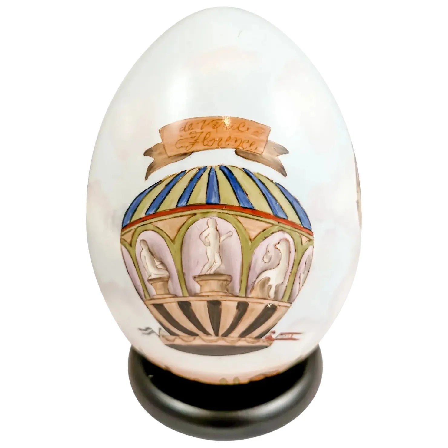 French Sevres style porcelain Easter egg with hot air balloon decoration