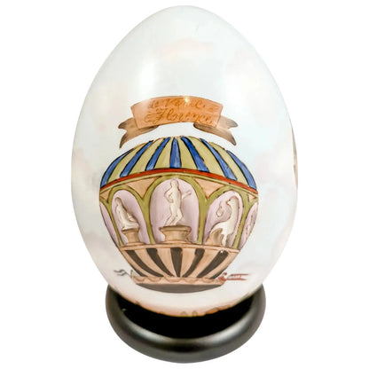 French Sevres style porcelain Easter egg with hot air balloon decoration