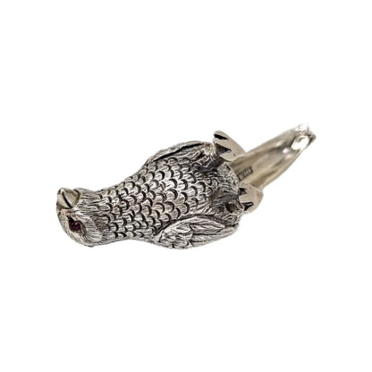 Edwardian style sterling silver bird pheasant pin cushion with ruby red eyes