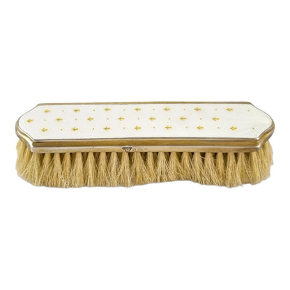 Garrard & Co gilded silver white guilloché enamel clothes brush with gold fleur-de-lis
