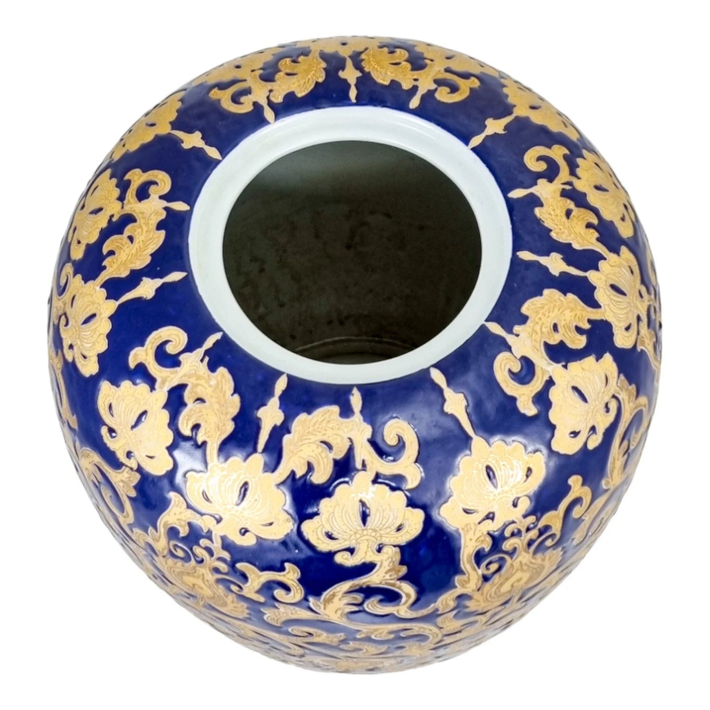 Chinese export porcelain lidded floor vase, cobalt blue and 24kt gold