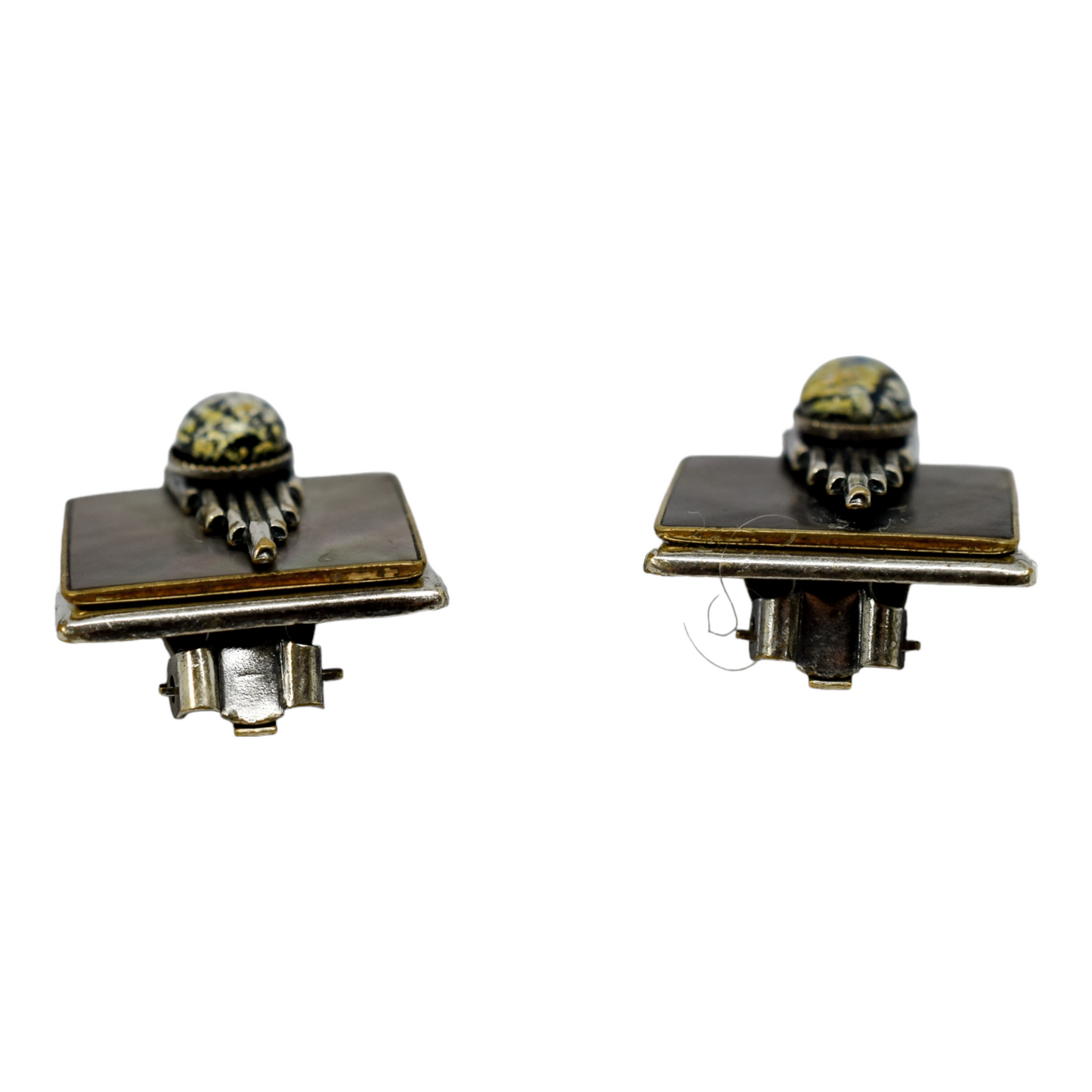 Vintage Ermani Bulatti Art Deco square statement mother-of-pearl ear clips