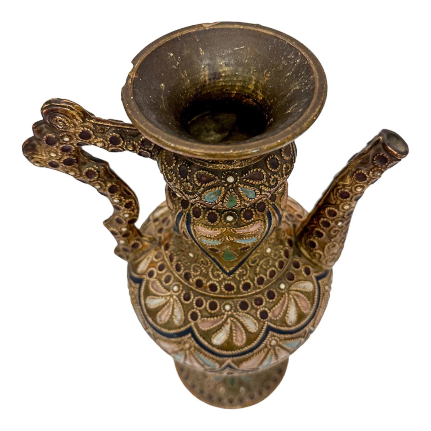 Victorian Wilhelm Schiller & Sohn pottery baluster ewer in Islamic style