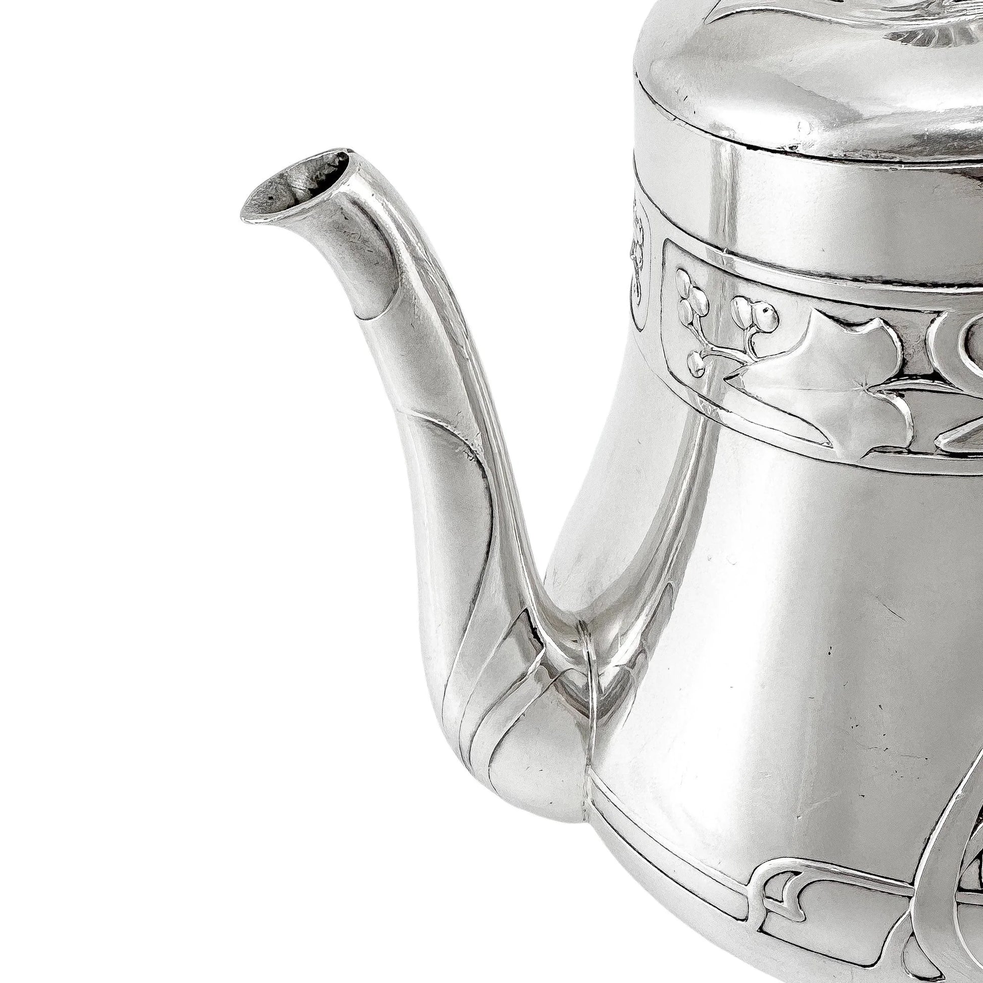 Silver plated WMF Art Nouveau Jugendstil five-piece tea and coffee set on tray