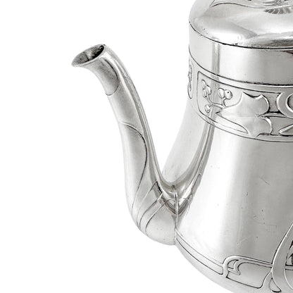 Silver plated WMF Art Nouveau Jugendstil five-piece tea and coffee set on tray
