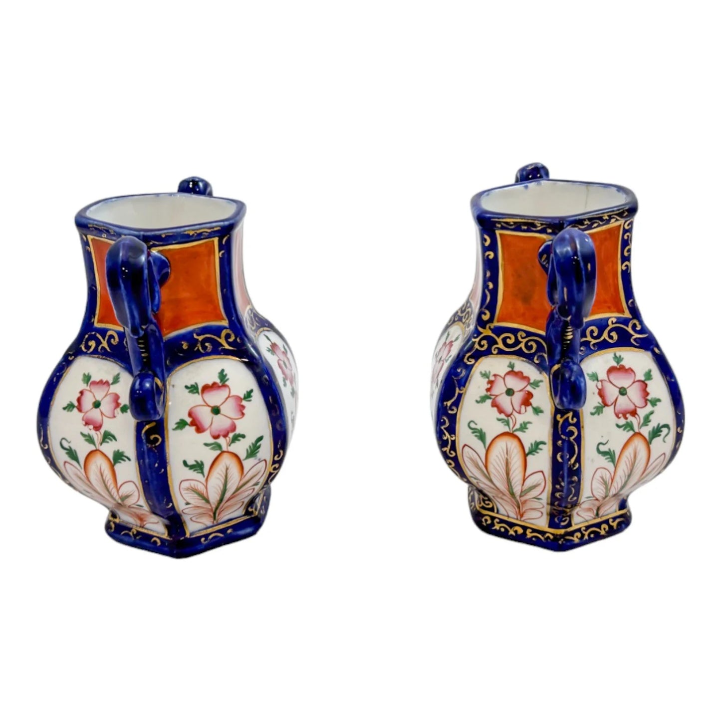 Georgian pair Mason's Ironstone pottery double handled baluster octagonal vases