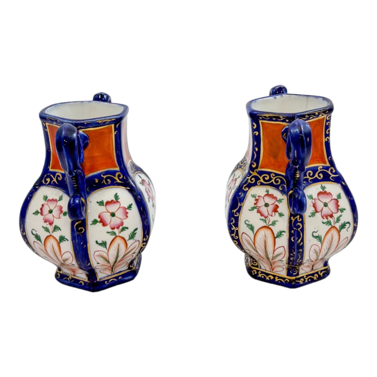 Georgian pair Mason's Ironstone pottery double handled baluster octagonal vases