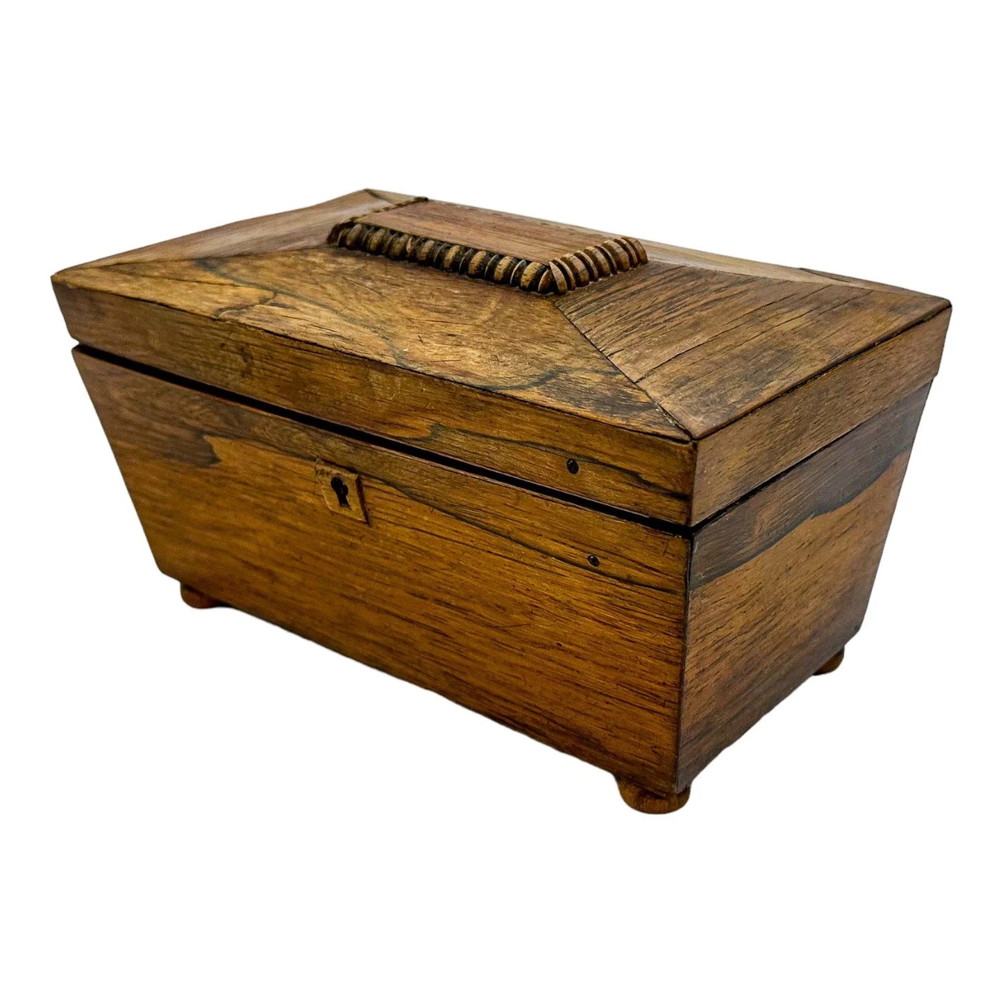 Victorian mahogany sarcophagus shape 2-section small tea caddy