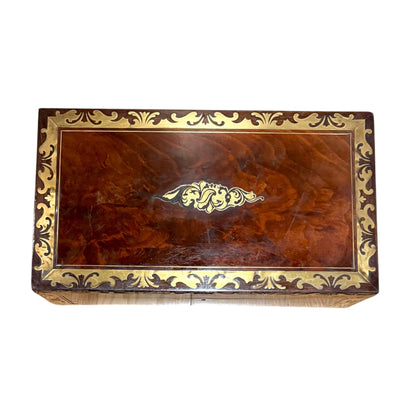 Victorian mahogany writing slope, brass inlay, secret drawers