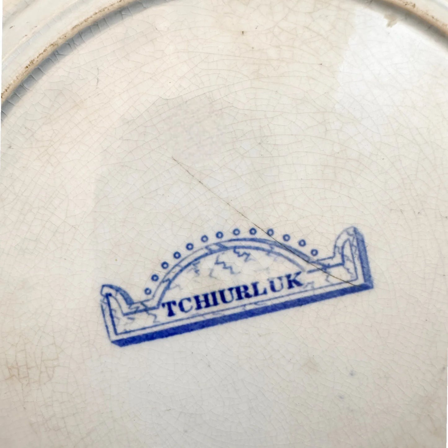 Georgian Staffordshire blue and white transferware Tchiurluk Ottoman dinner plate