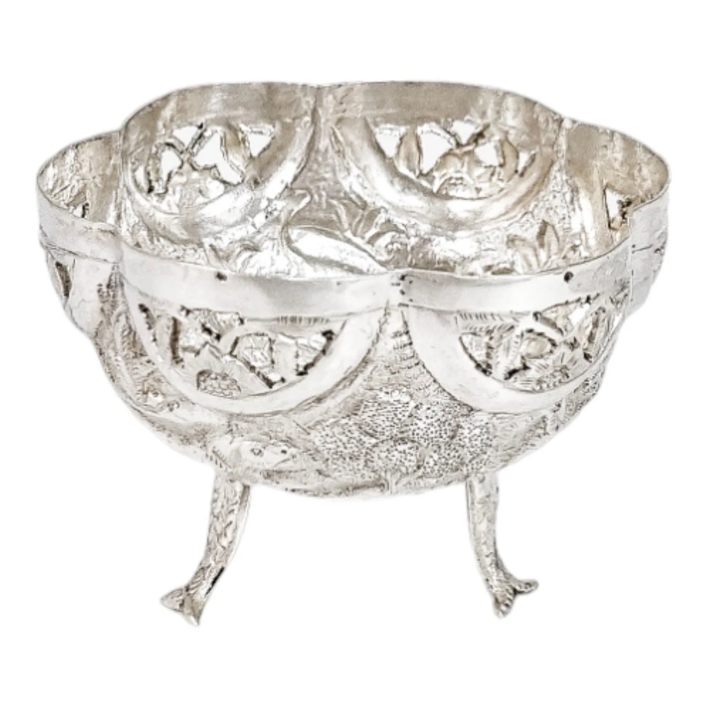 1890's Indian Calcutta silver figural bowl with embossed animal scenes
