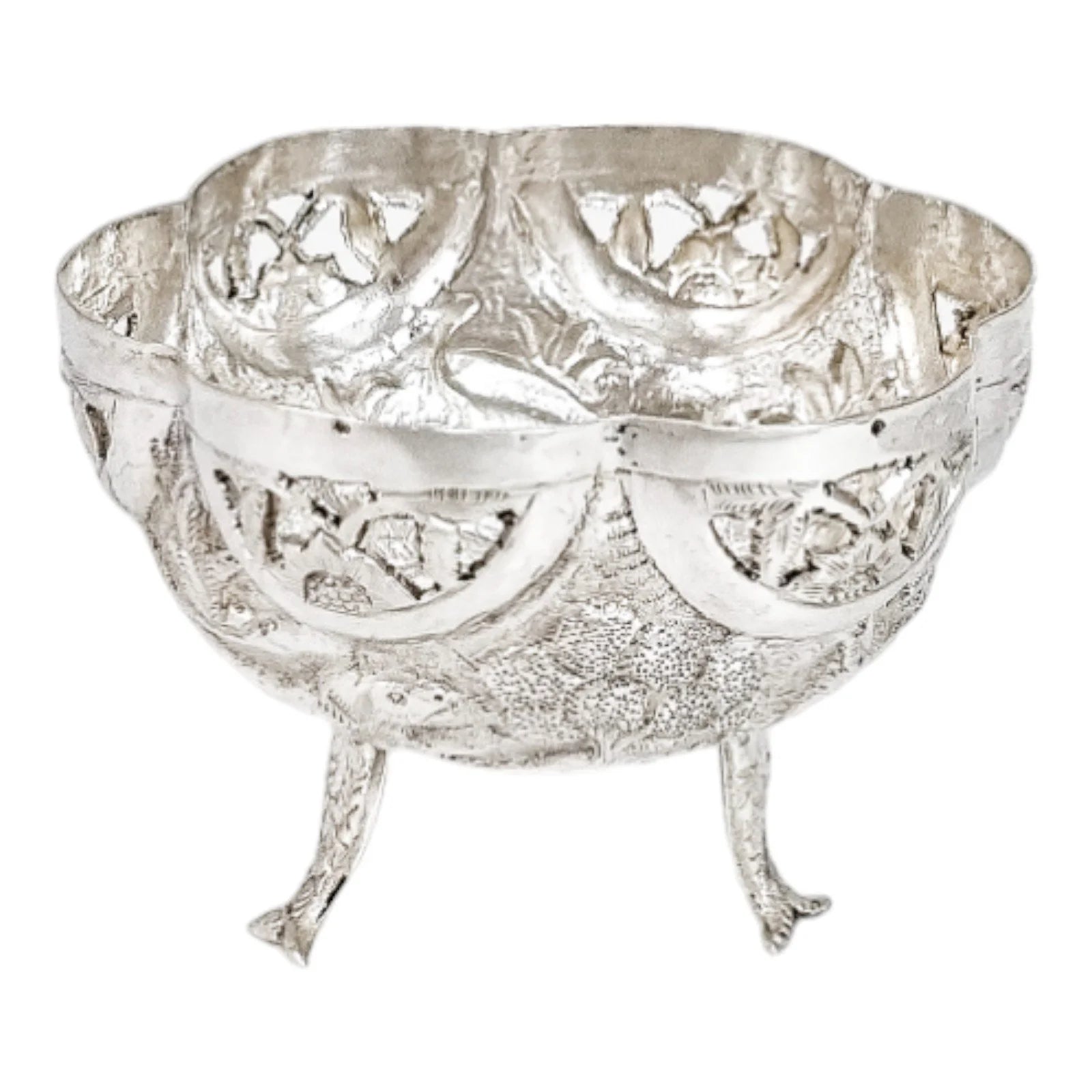 1890's Indian Calcutta silver figural bowl with embossed animal scenes