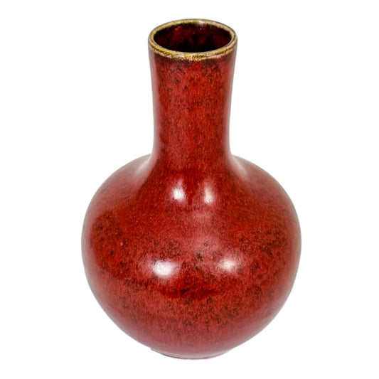 Chinese 19th Century sang de boeuf bottle Tianqiuping vase; flambe glazed porcelain