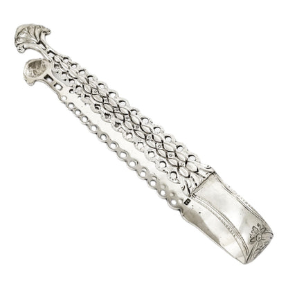 George III large fancy sterling silver sugar tongs with shell bowls, Stephen Adams