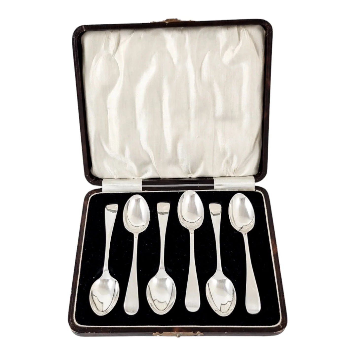 Boxed Art Deco sterling silver set 6 coffee demitasse spoons, Old English pattern