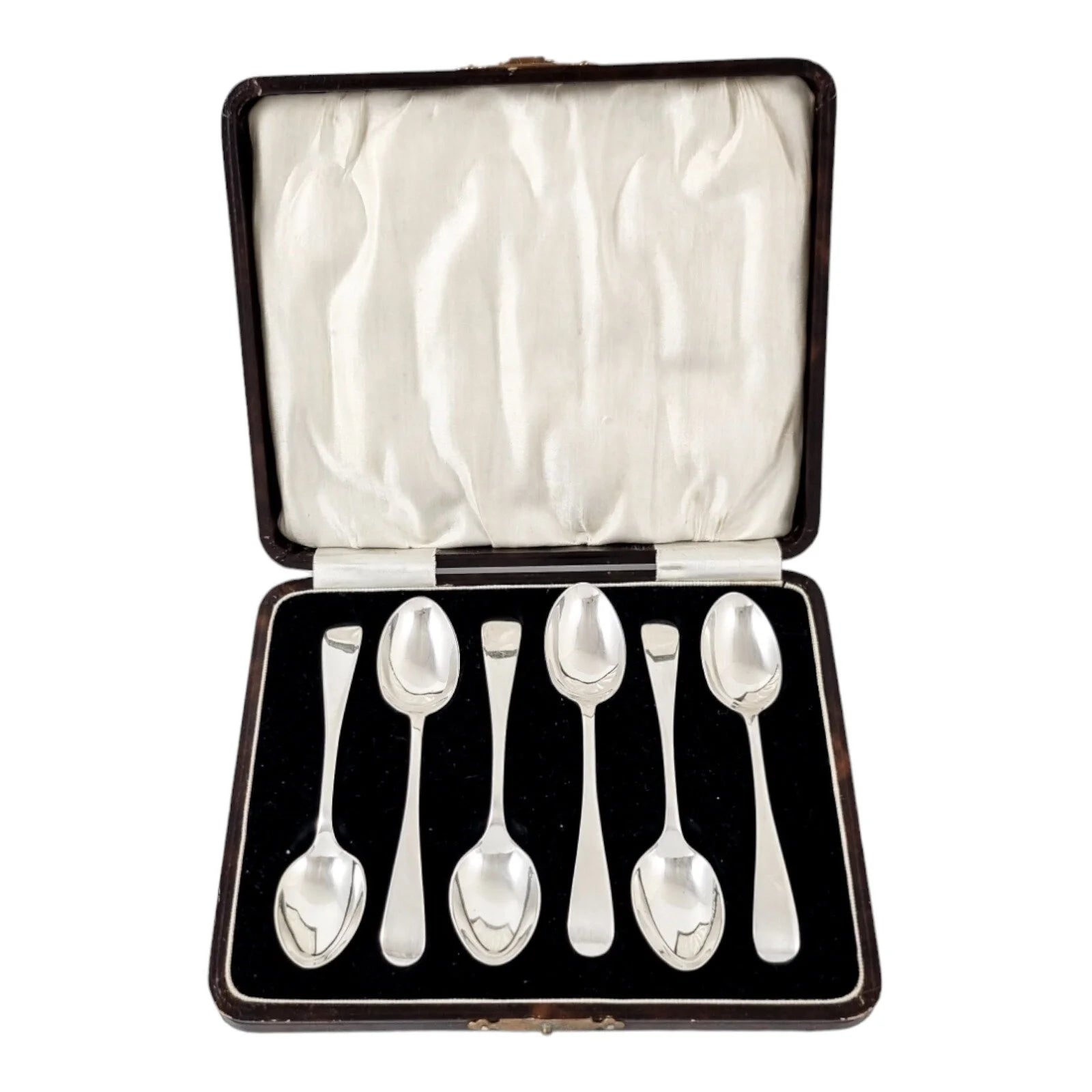 Boxed Art Deco sterling silver set 6 coffee demitasse spoons, Old English pattern