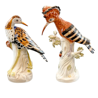 Pair of French 19th century Sèvres style porcelain Hoopoe bird figurines