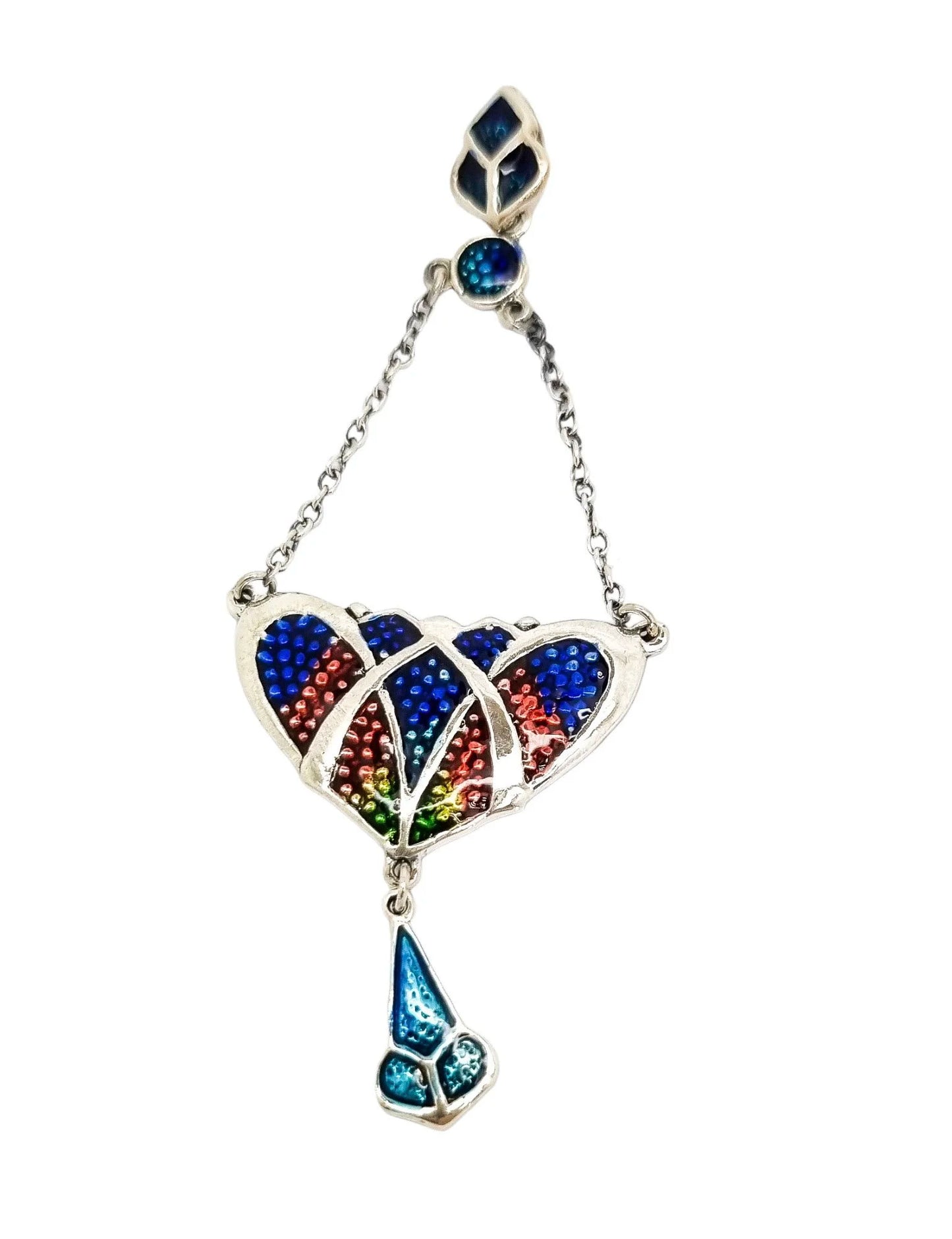 Art Nouveau sterling silver blue red enamel lavaliere pendant