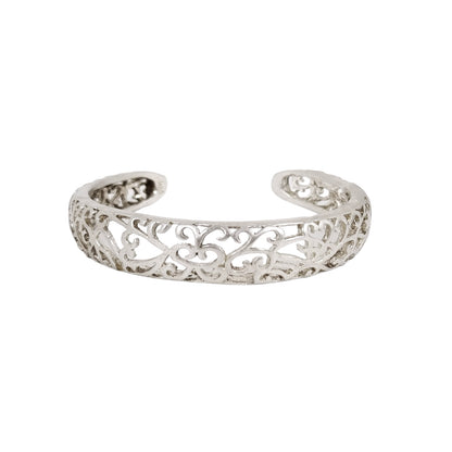 Vintage sterling silver cuff bracelet, intricate pierced scrolling design, USA, c. 1970s