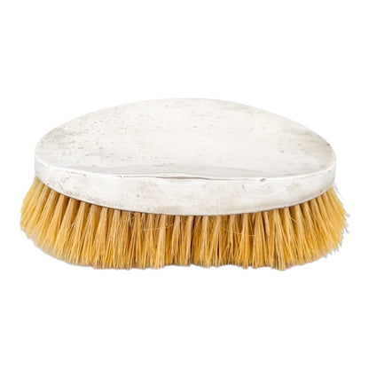 Large Edwardian sterling silver oval military beard / hairbrush with boar bristles