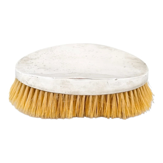 Large Edwardian sterling silver oval military beard / hairbrush with boar bristles
