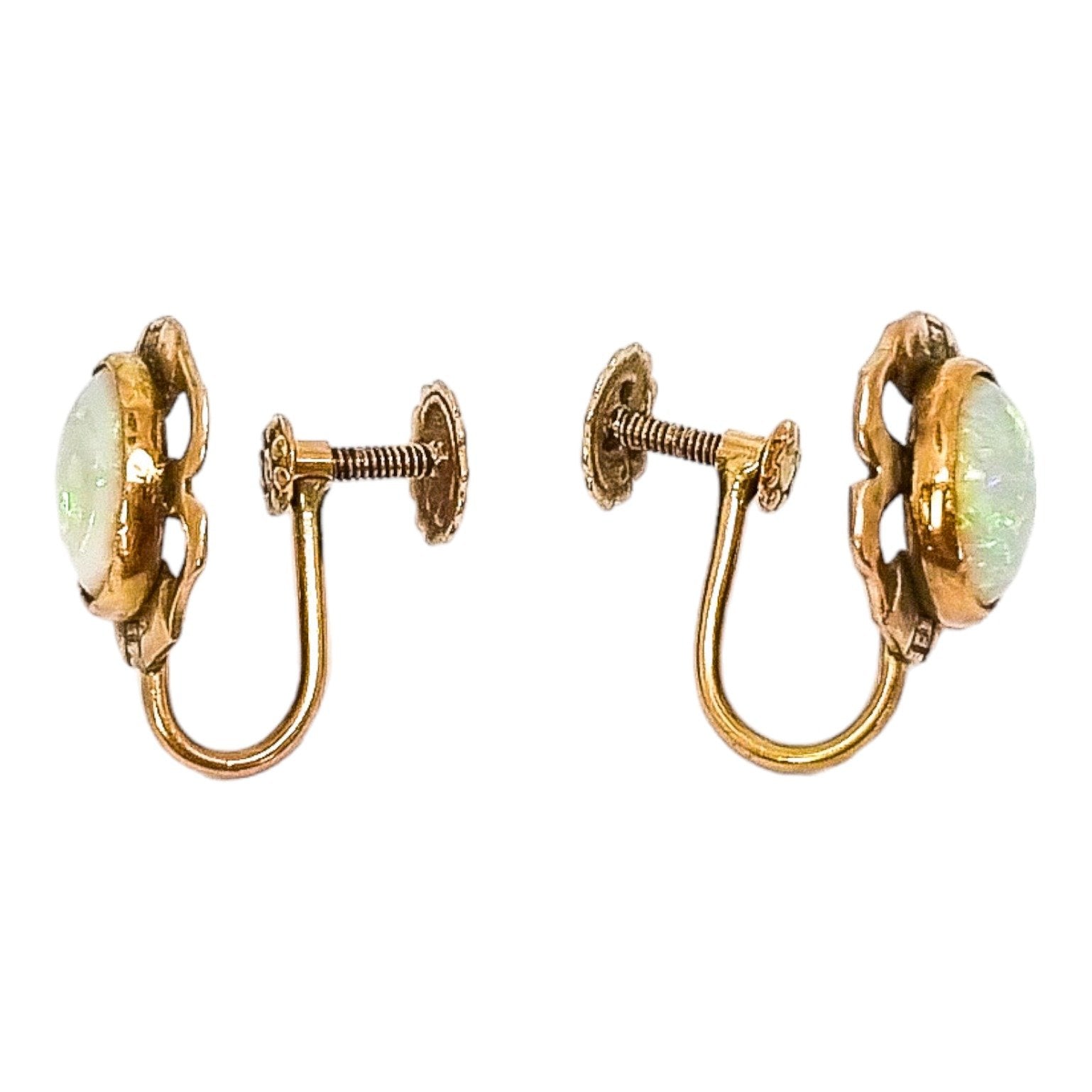 Antique 9ct yellow gold pinfire opal screw-back earrings