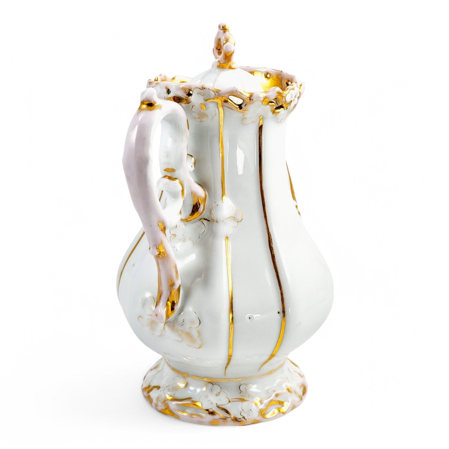 Rare Carl Tielsch & Co hard-paste porcelain coffee pot, Rococo Revival floral decoration with gilding, circa 1850s