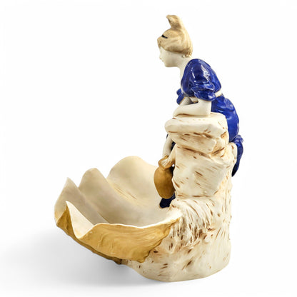 Royal Dux Bohemia Art Nouveau porcelain centrepiece with water bearer and giant clam shell, Czechoslovakia, circa 1920s