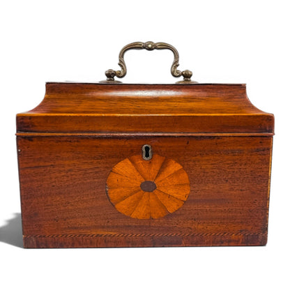 George III mahogany tea caddy, satinwood marquetry