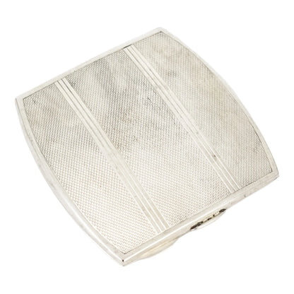 Sterling silver Art Deco engine-turned square compact powder case with mirror