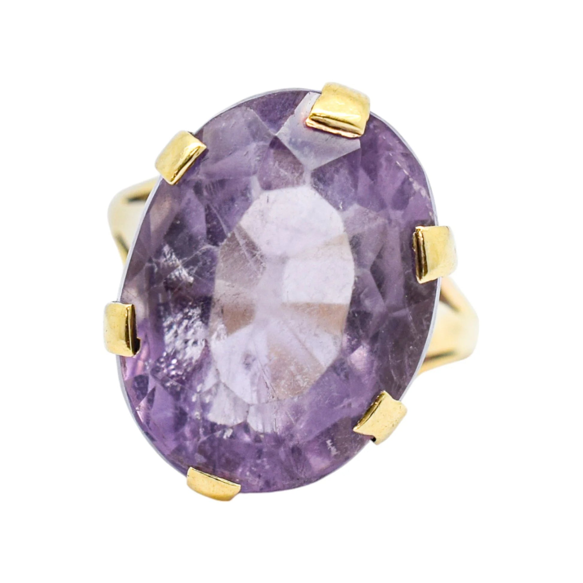 Vintage 1960's 16.5 ct amethyst cocktail solitaire ring, 9ct yellow gold, size L 1/2