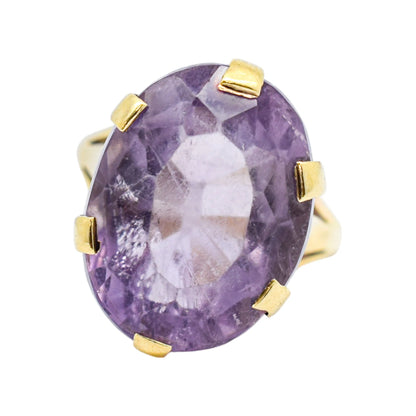 Vintage 1960's 16.5 ct amethyst cocktail solitaire ring, 9ct yellow gold, size L 1/2