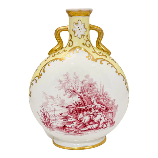 19th century Coalport porcelain double handed vase with gallant scene