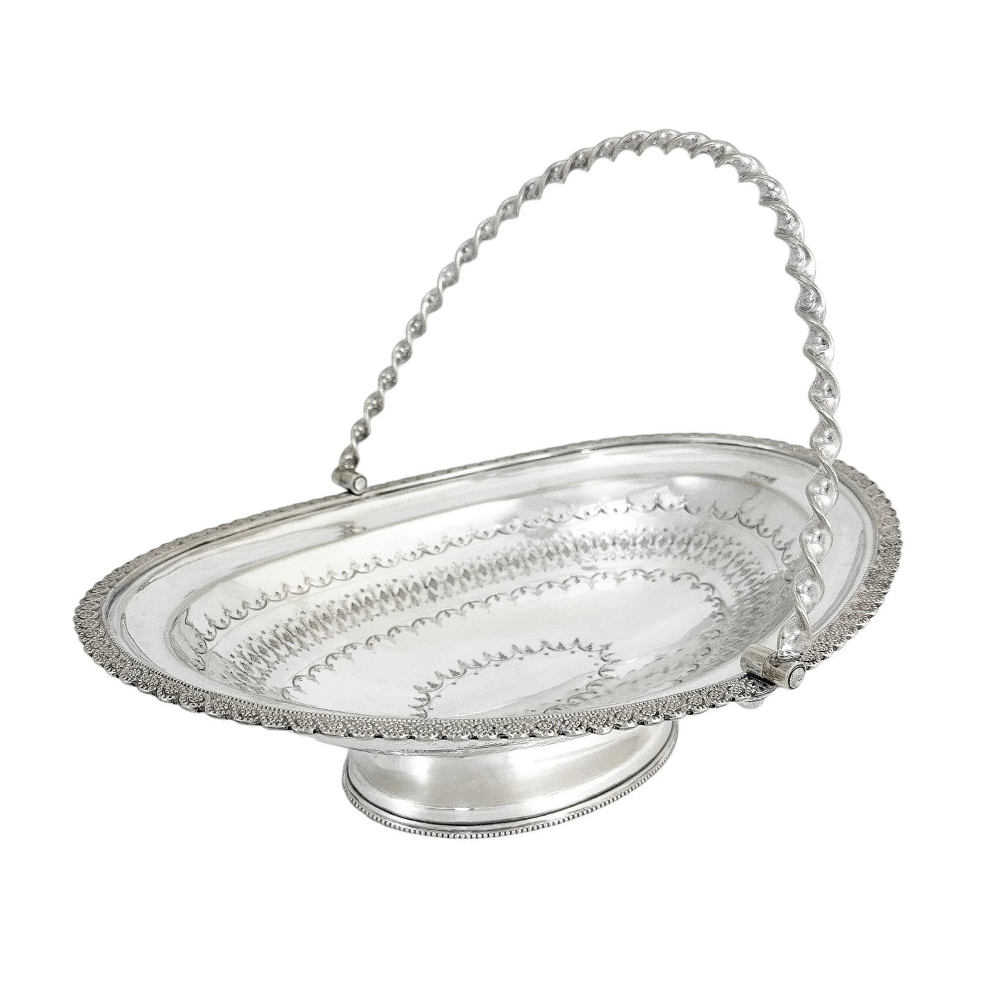 Victorian silver plated oval pedestal basket with twisted handle