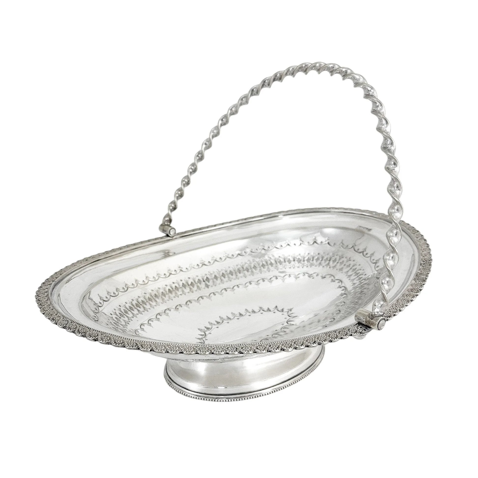 Victorian silver plated oval pedestal basket with twisted handle