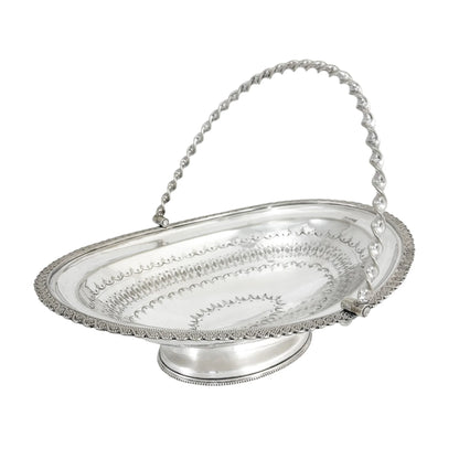 Victorian silver plated oval pedestal basket with twisted handle