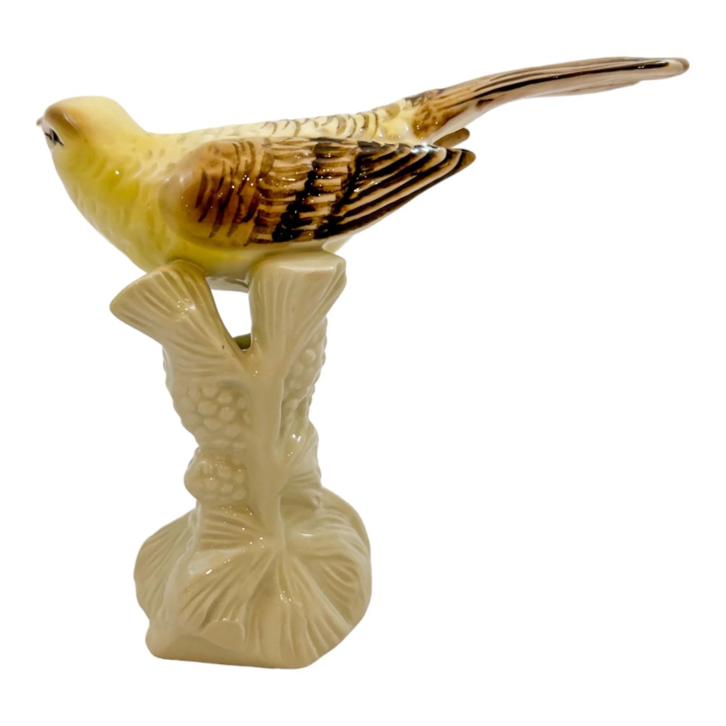 Vintage Czech Royal Dux porcelain yellow bird perched on branch figurine