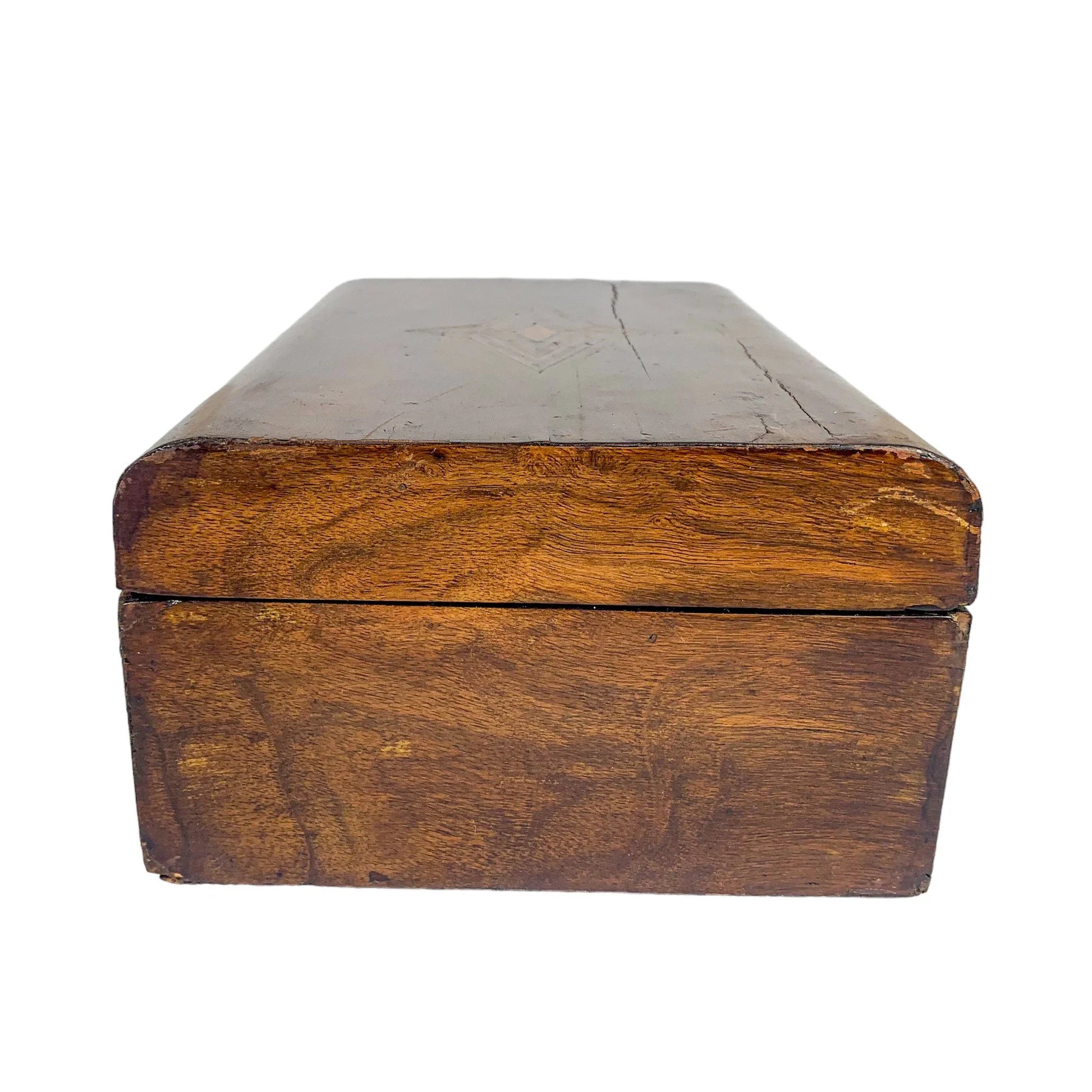 Victorian walnut workbox / jewellery storage box with working key and lift out lid