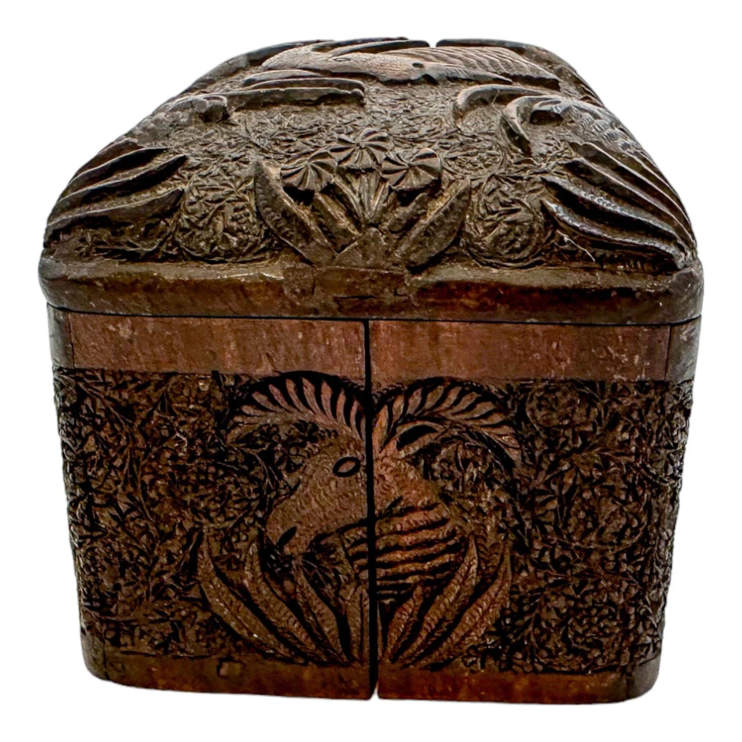 Antique Anglo-Indian carved sandalwood cigarette holder, dispensing box