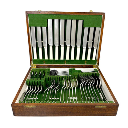 Art Deco 6 person 50 piece oak cutlery canteen full dinner set