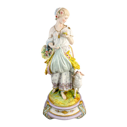 Rare monumental Vion & Baury French bisque porcelain figures 60 cm, Rococo Revival pastoral scene c.1870