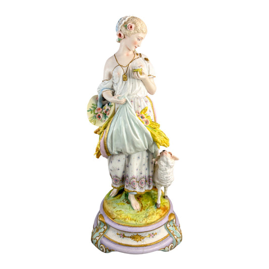 Rare monumental Vion & Baury French bisque porcelain figures 60 cm, Rococo Revival pastoral scene c.1870