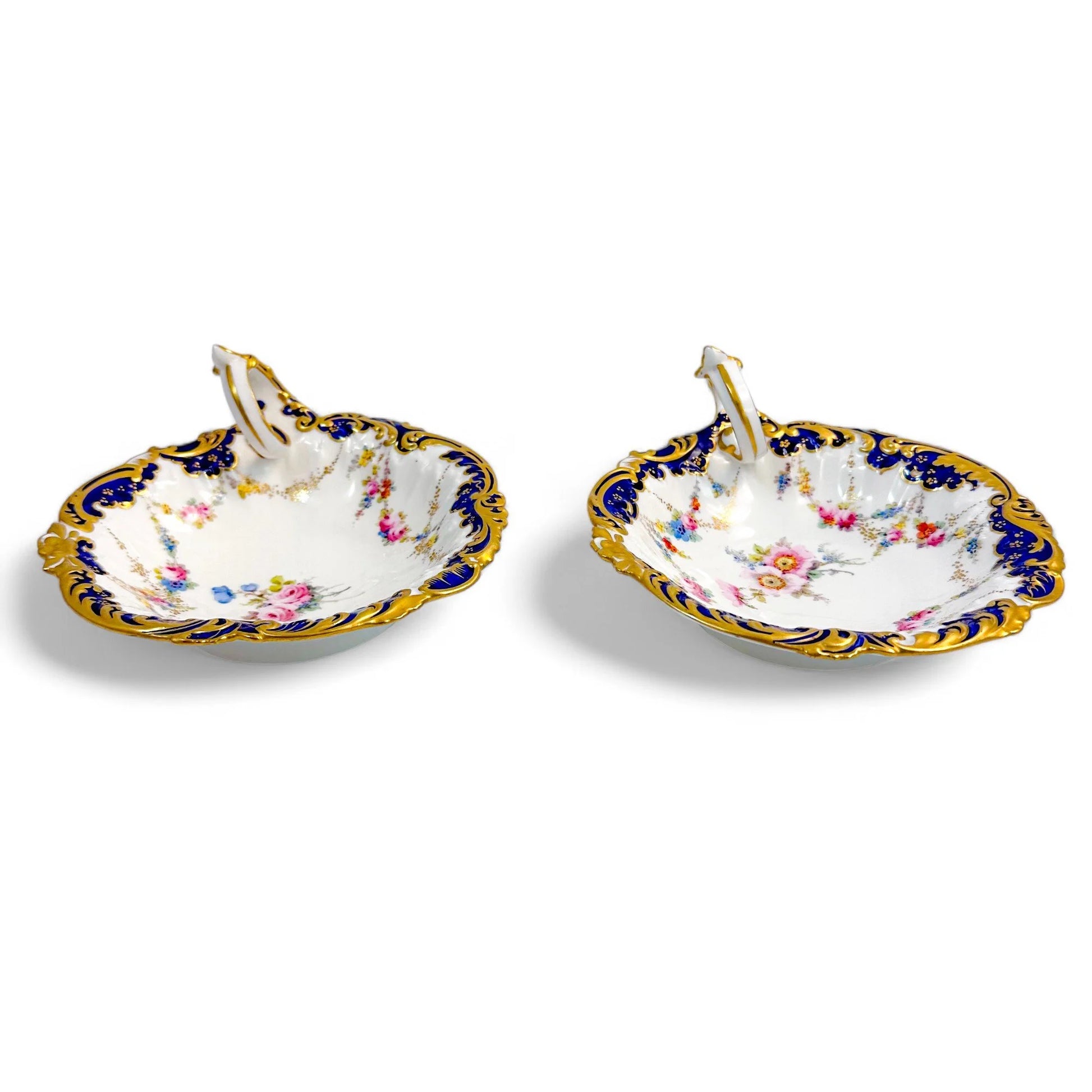 Edwardian Royal Crown Derby porcelain shell-shaped butter or caviar serving dishes
