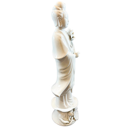 Blanc de Chine porcelain figurine of "Quan Yin on Lotus Blossom"